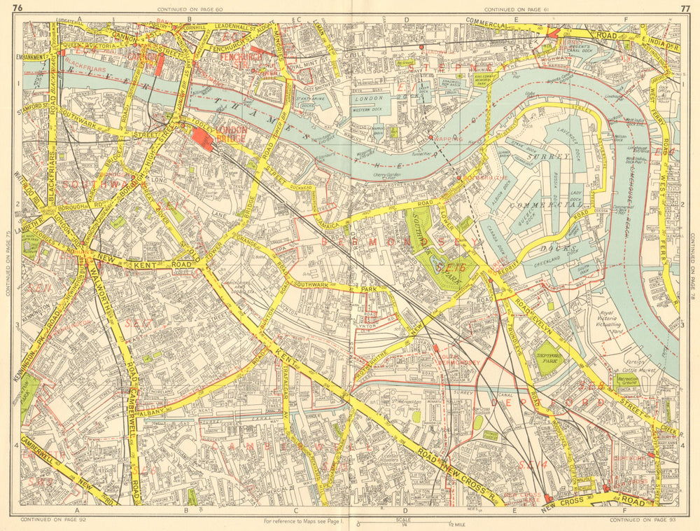 SOUTHWARK Bermondsey Wapping Rotherhithe Camberwell. GEOGRAPHERS' A-Z 1959 map