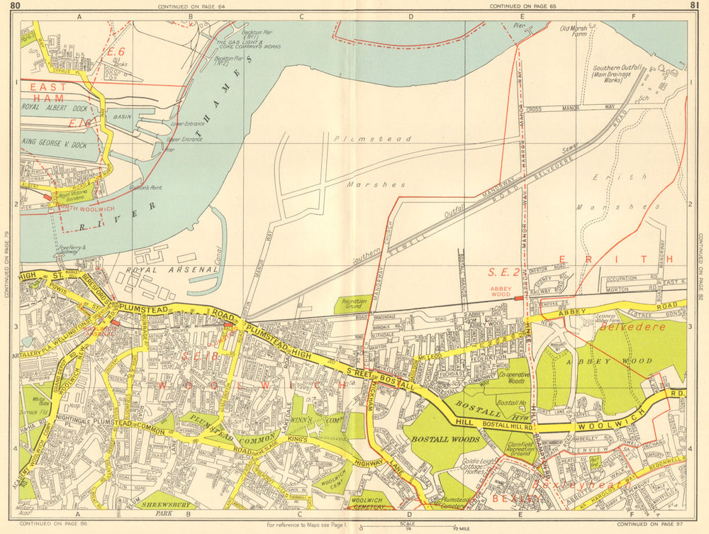 WOOLWICH Plumstead Abbey Wood Belvedere Thamesmead. GEOGRAPHERS' A-Z 1959 map