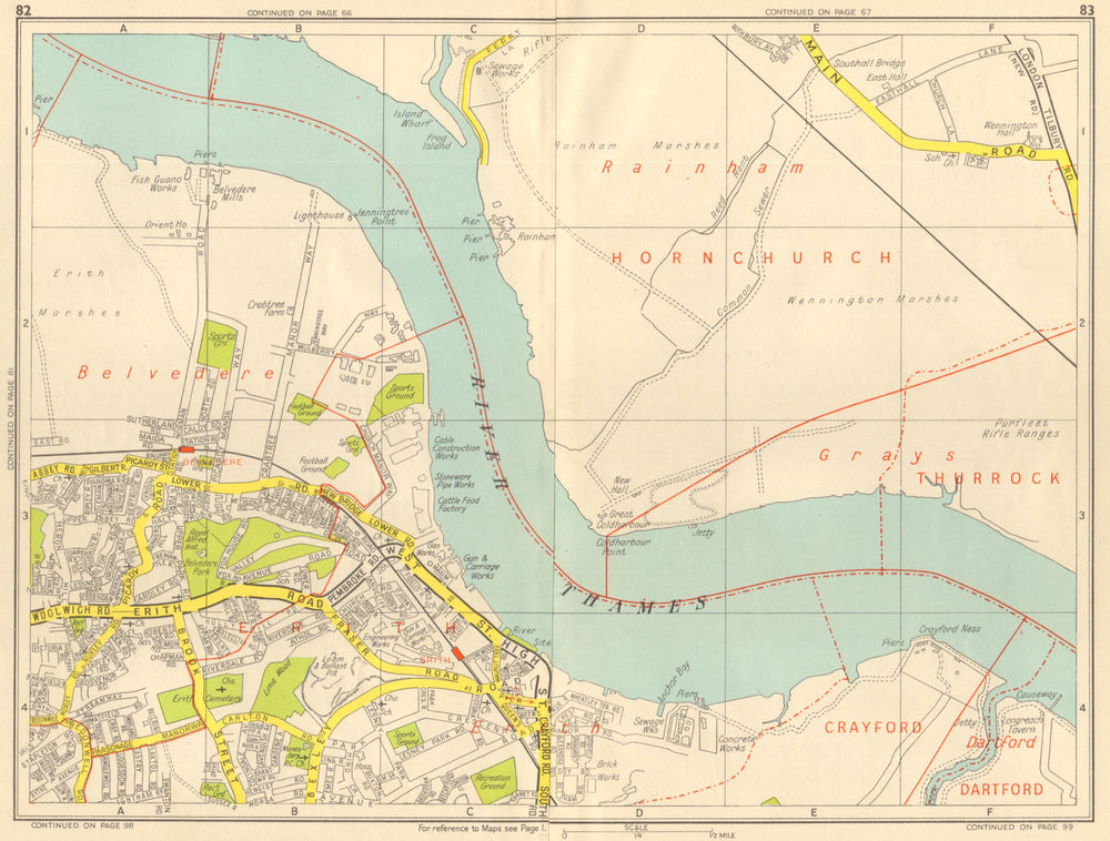 ERITH Belvedere Rainham Marshes Wennington. GEOGRAPHERS' A-Z 1959 old map