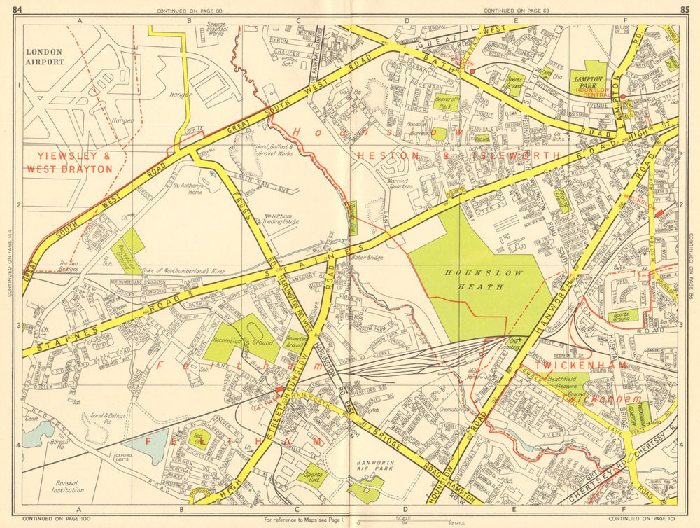 HOUNSLOW Feltham Twickenham Heathrow Airport. GEOGRAPHERS' A-Z 1959 old map