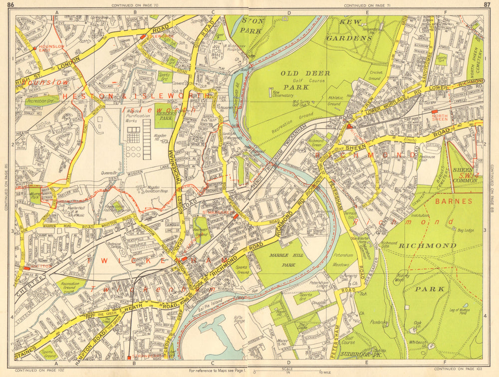 RICHMOND ISLEWORTH TWICKENHAM North Sheen Hounslow. GEOGRAPHERS' A-Z 1959 map