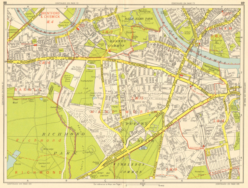 PUTNEY Wandsworth Barnes Mortlake Parsons Green. GEOGRAPHERS' A-Z 1959 old map