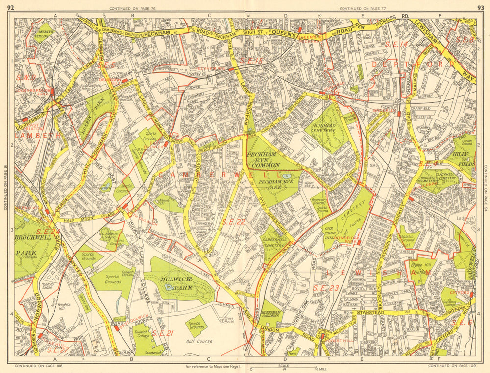 SOUTHWARK Brixton Dulwich Peckham Honor Catford. GEOGRAPHERS' A-Z 1959 old map