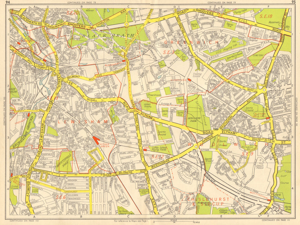 LEWISHAM Catford Eltham Blackheath Kidbrooke Ladywell. GEOGRAPHERS' A-Z 1959 map