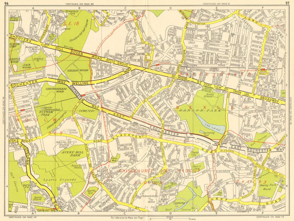 BEXLEY Bexleyheath Eltham East Wickham Shooters Hill. GEOGRAPHERS' A-Z 1959 map