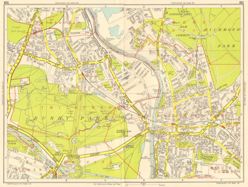 KINGSTON-UPON-THAMES TEDDINGTON East Molesey Bushy Park GEOGRAPHERS A-Z 1959 map