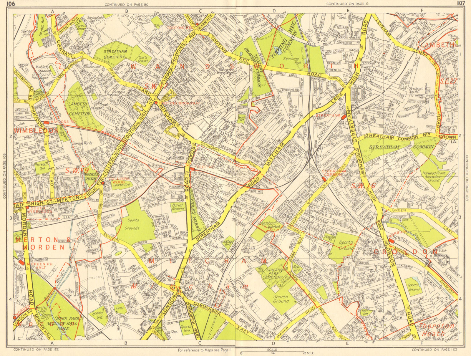 STREATHAM SW16 SW19 SW17 Mitcham Tooting Norbury. GEOGRAPHERS' A-Z 1959 ...