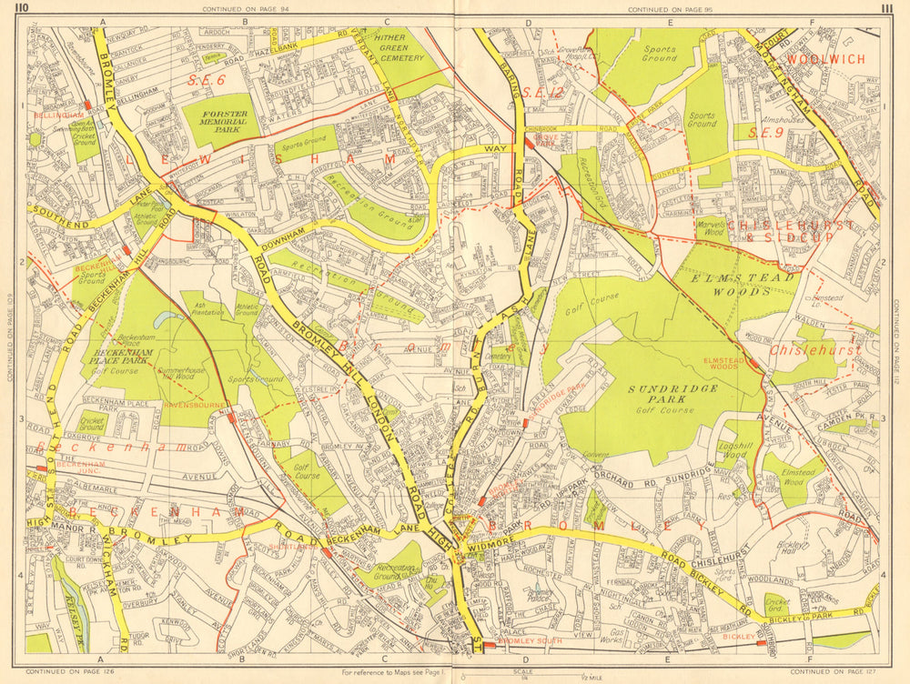 BECKENHAM BROMLEY CATFORD Grove Park Bellingham Bickley GEOGRAPHERS A-Z 1959 map