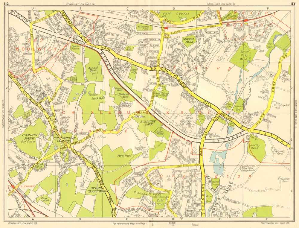 CHISLEHURST SIDCUP Orpington Bexley Eltham. GEOGRAPHERS' A-Z 1959 old map