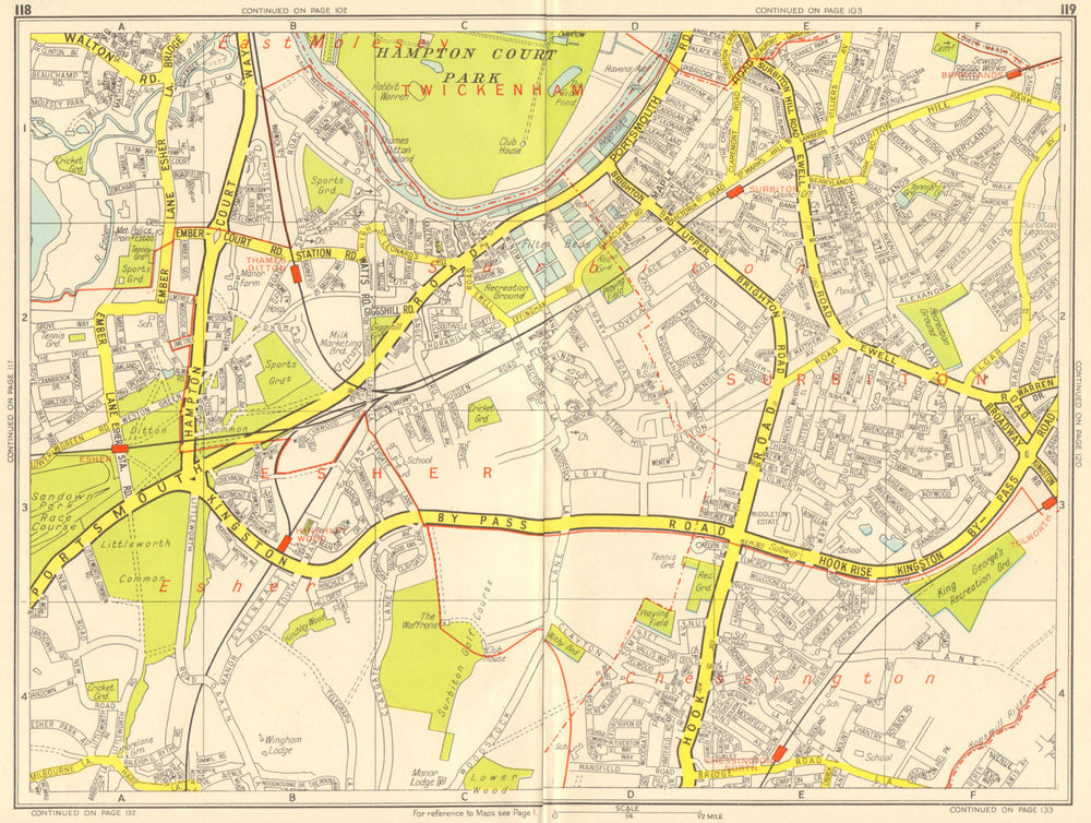 SURBITON Esher Thames Ditton Chessington Tolworth. GEOGRAPHERS' A-Z 1959 map