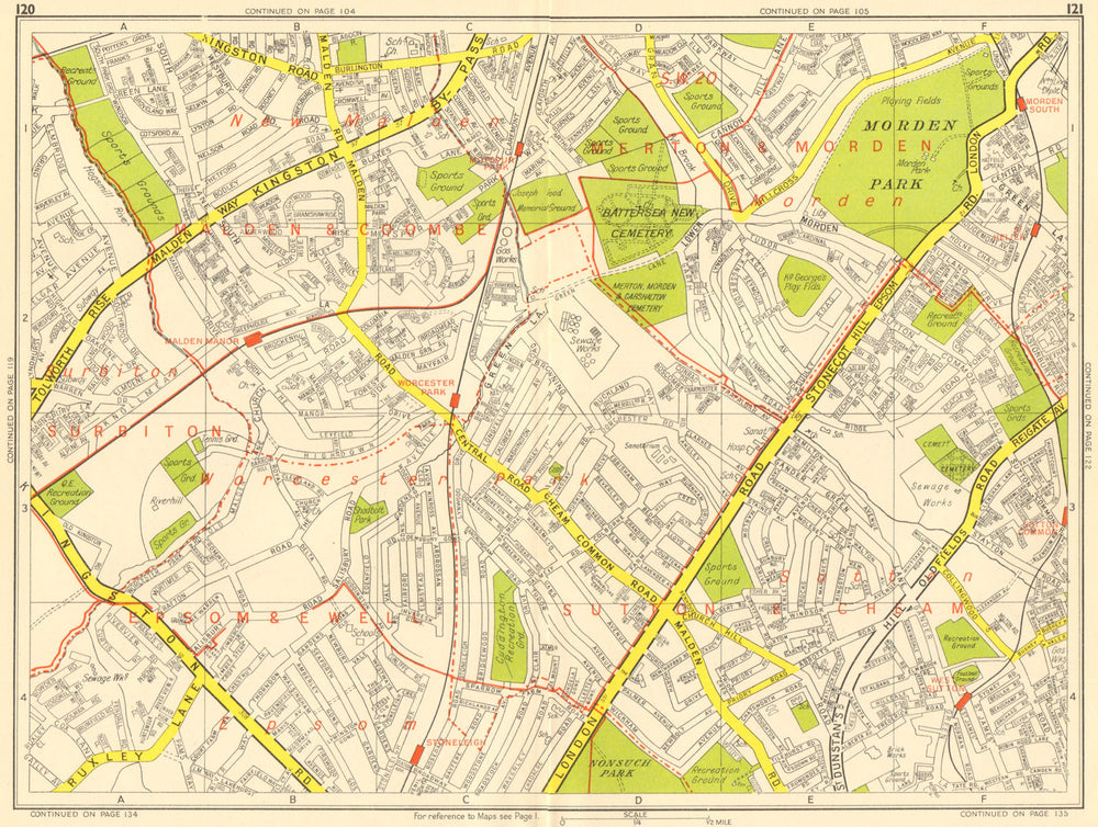 WORCESTER PARK Morden Sutton New Malden Ewell. GEOGRAPHERS' A-Z 1959 old map