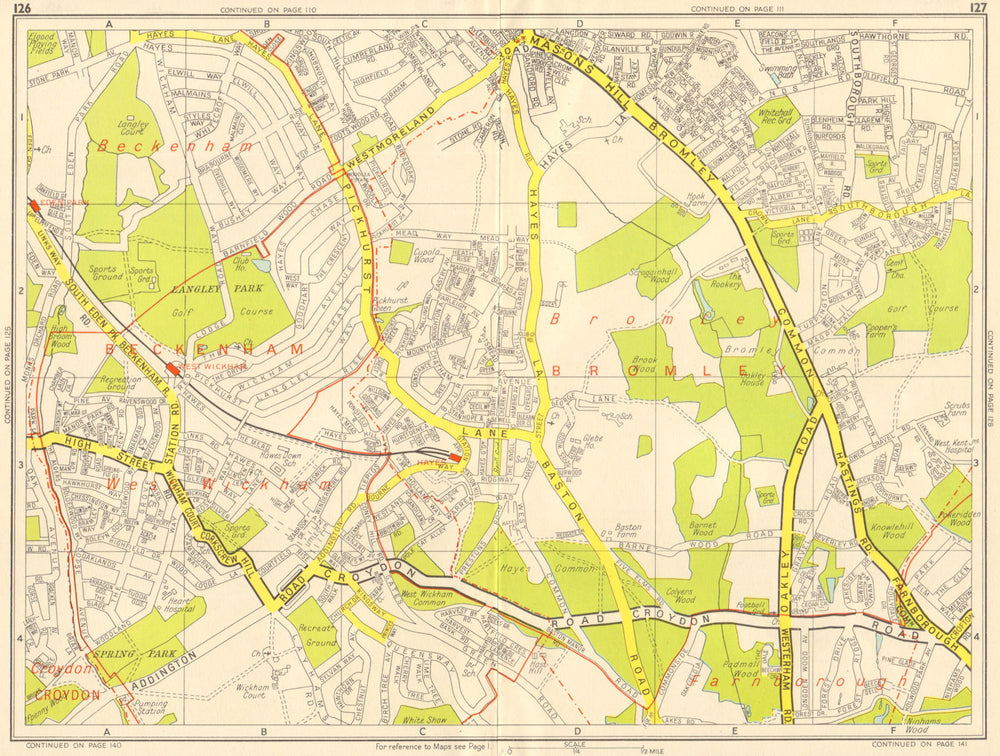 BROMLEY SOUTH Hayes West Wickham Eden Park . GEOGRAPHERS' A-Z 1959 old map