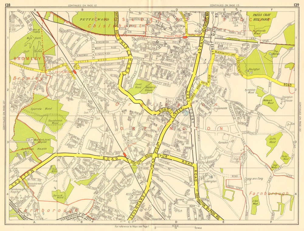 ORPINGTON Bromley Pett's Wood St Mary Cray. GEOGRAPHERS' A-Z 1959 old map