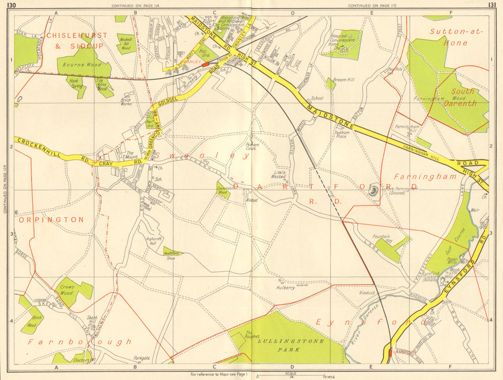 LONDON SE Eynsford Swanley Farningham. GEOGRAPHERS' A-Z 1959 old vintage map