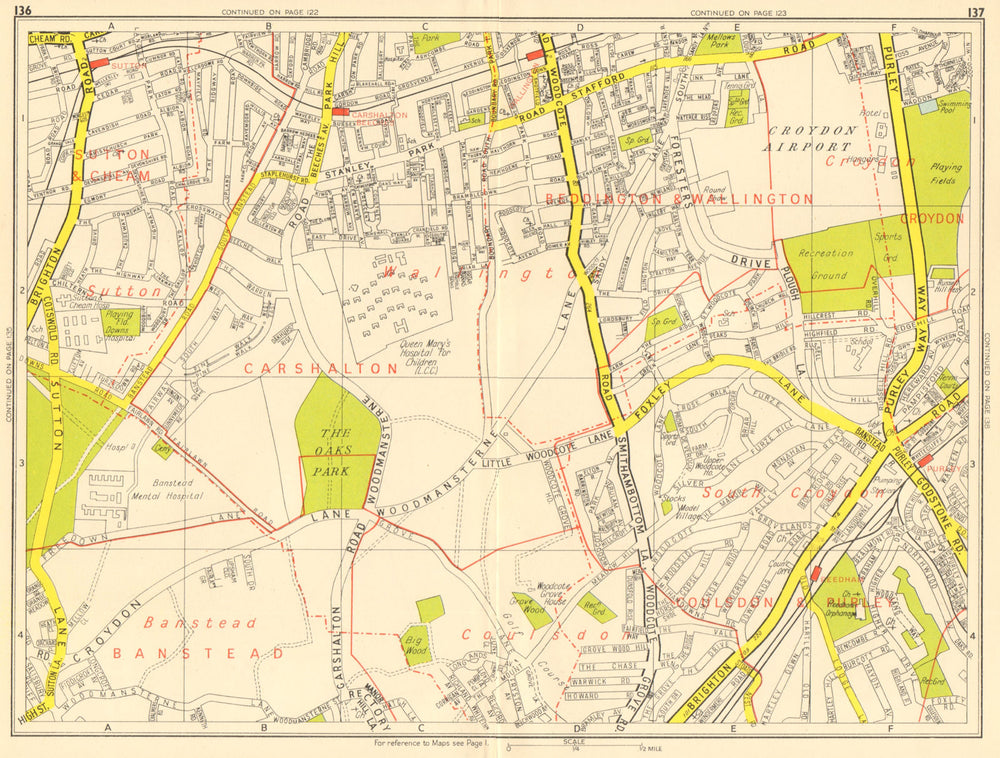 PURLEY WALLINGTON Carshalton Coulsdon Croydon Airport. GEOGRAPHERS' A-Z 1959 map