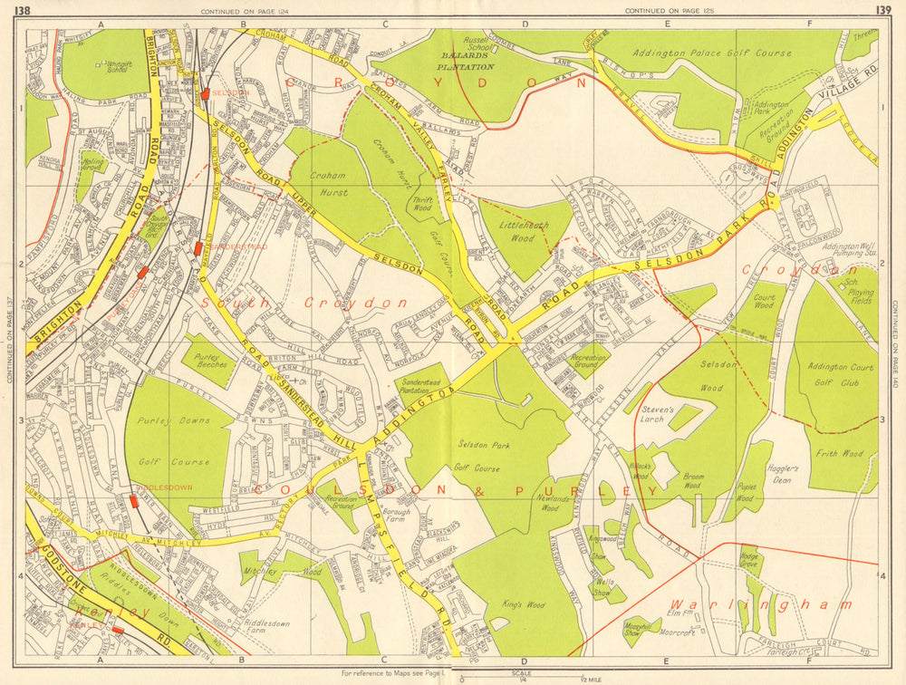 SOUTH CROYDON Sanderstead Selsdon Kenley Purley. GEOGRAPHERS' A-Z 1959 old map