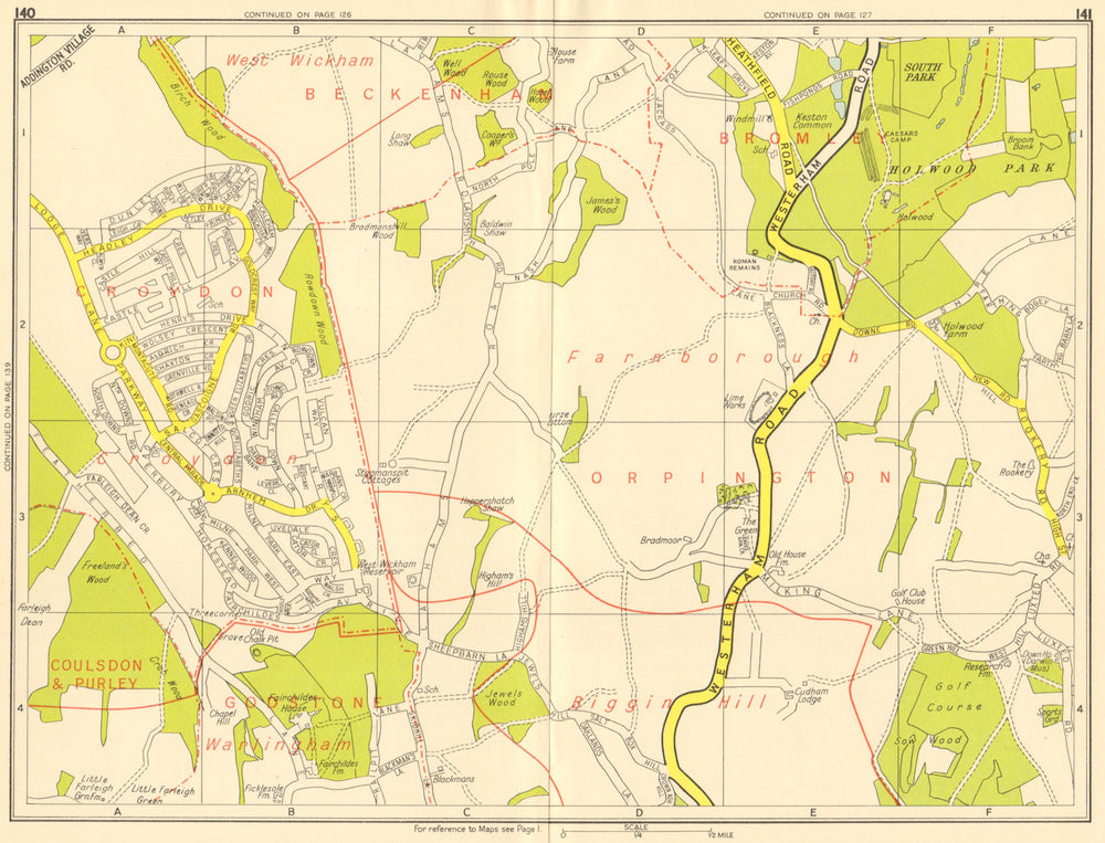 NEW ADDINGTON Biggin Hill Holwood Park Farnborough. GEOGRAPHERS' A-Z 1959 map
