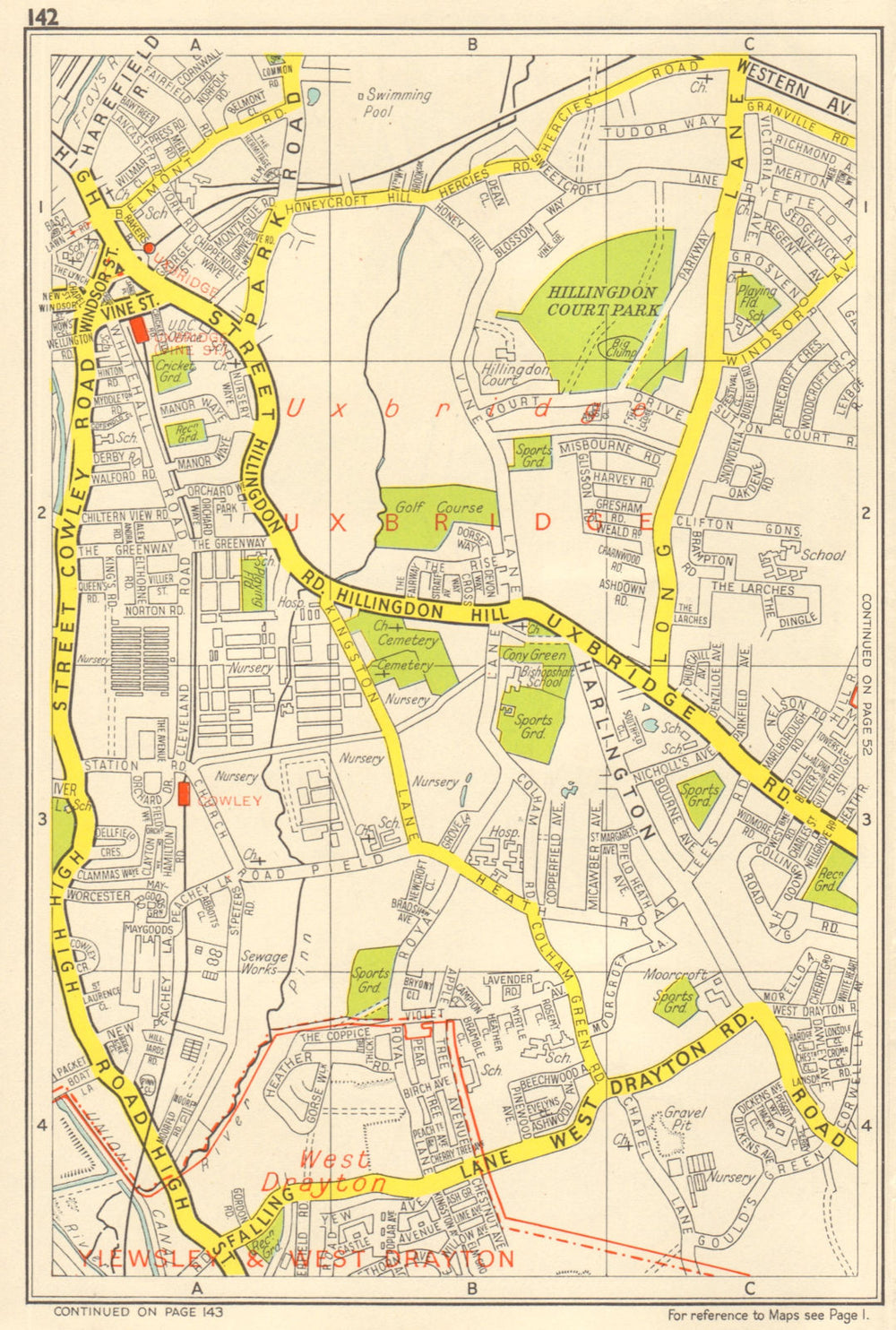 UXBRIDGE Cowley West Drayton Hillingdon. GEOGRAPHERS' A-Z 1959 old vintage map