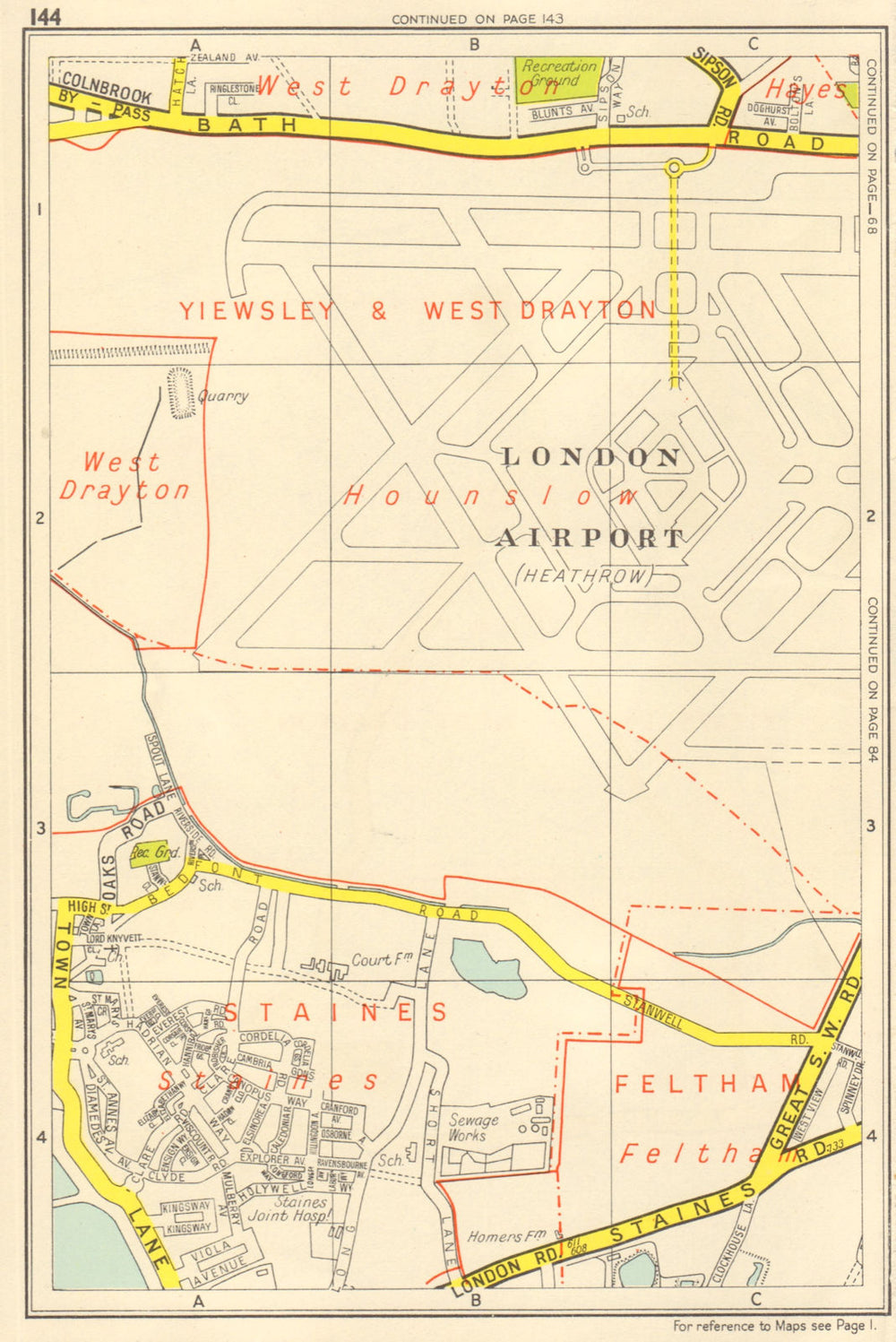 HEATHROW AIRPORT Staines Feltham Hayes West Drayton. GEOGRAPHERS A-Z 1959 map