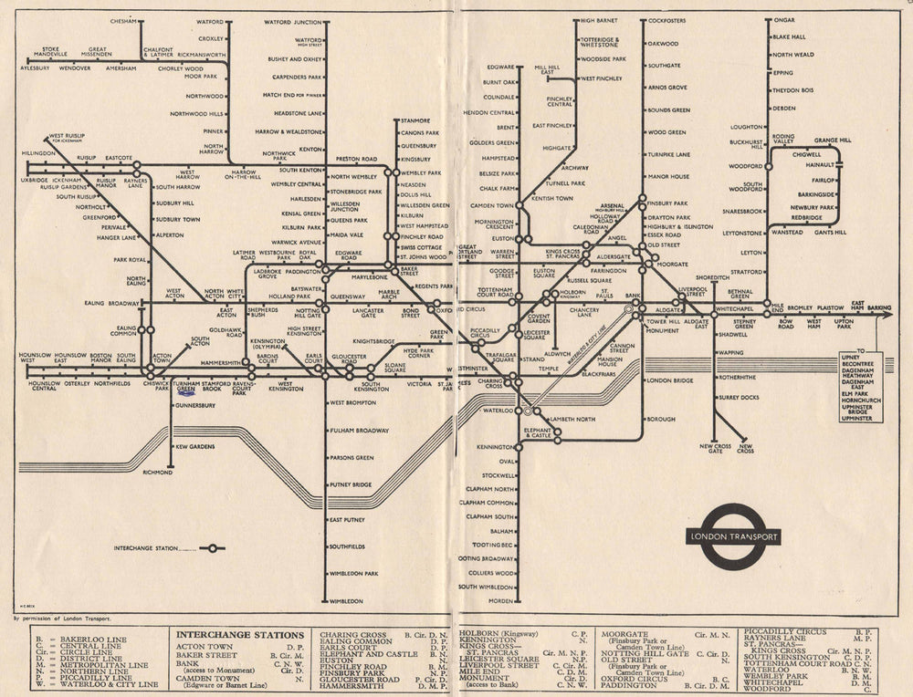 LONDON UNDERGROUND/TUBE. South Acton. Bakerloo Line to Watford. BECK 1959 map