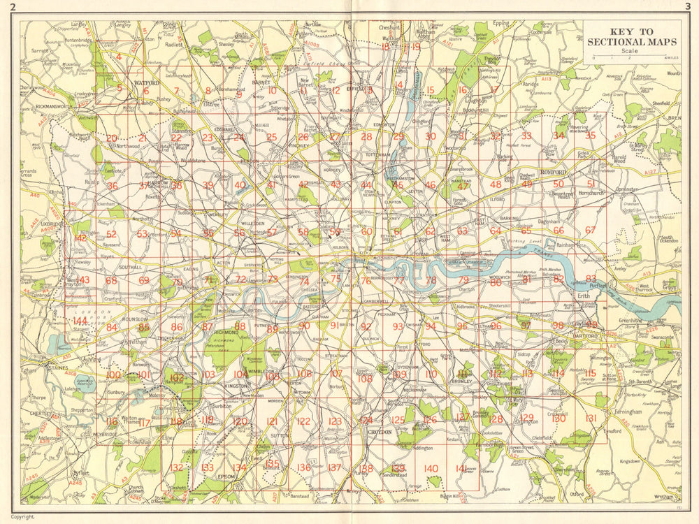 LONDON. Index map. GEOGRAPHERS' A-Z 1964 old vintage plan chart