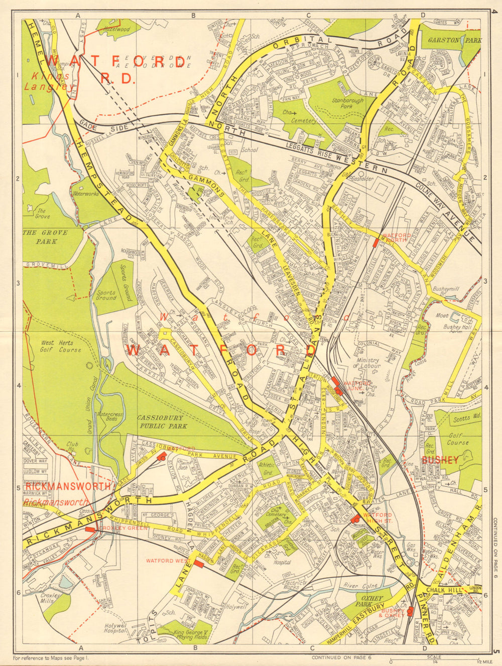 WATFORD Bushey Oxhey Rickmansworth Cassiobury Park. GEOGRAPHERS' A-Z 1964 map
