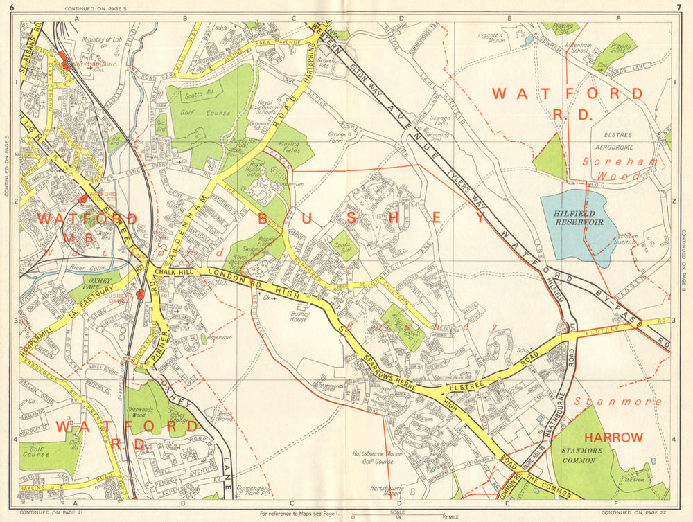 BUSHEY & WATFORD Borehamwood Stanmore Common. GEOGRAPHERS' A-Z 1964 old map