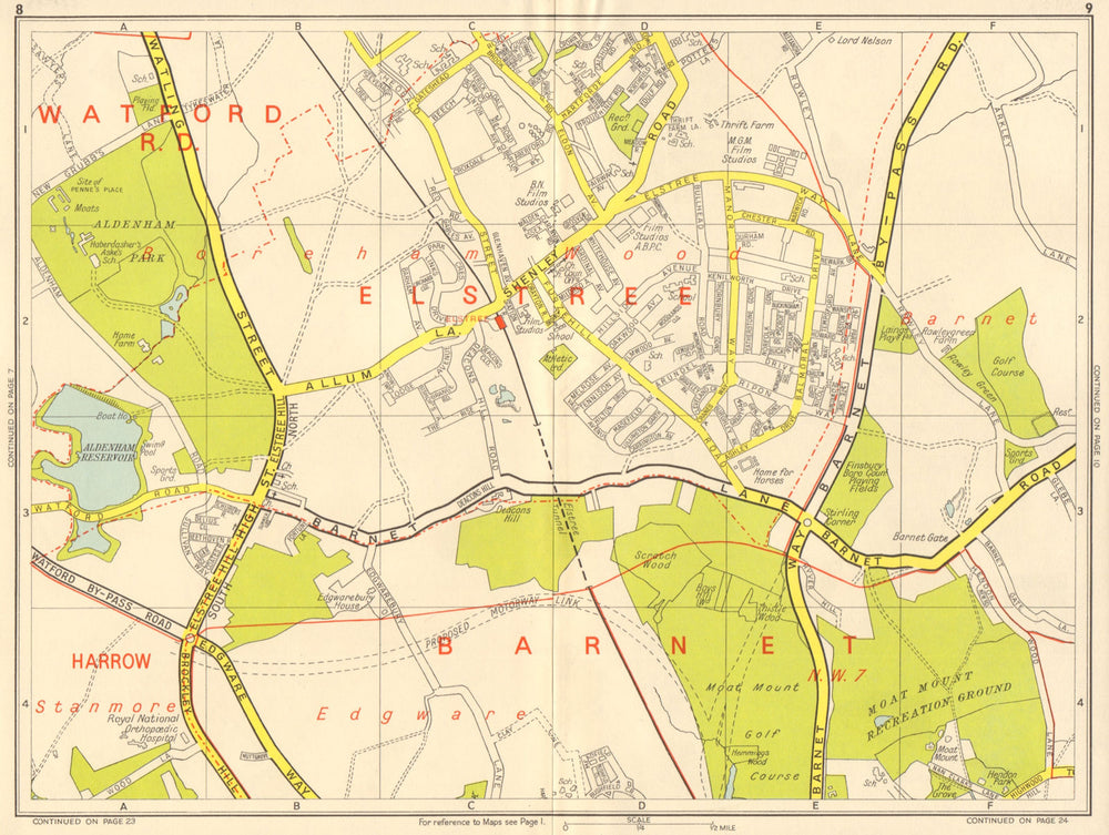 ELSTREE Barnet Borehamwood Hendon Stanmore NW7. GEOGRAPHERS' A-Z 1964 old map