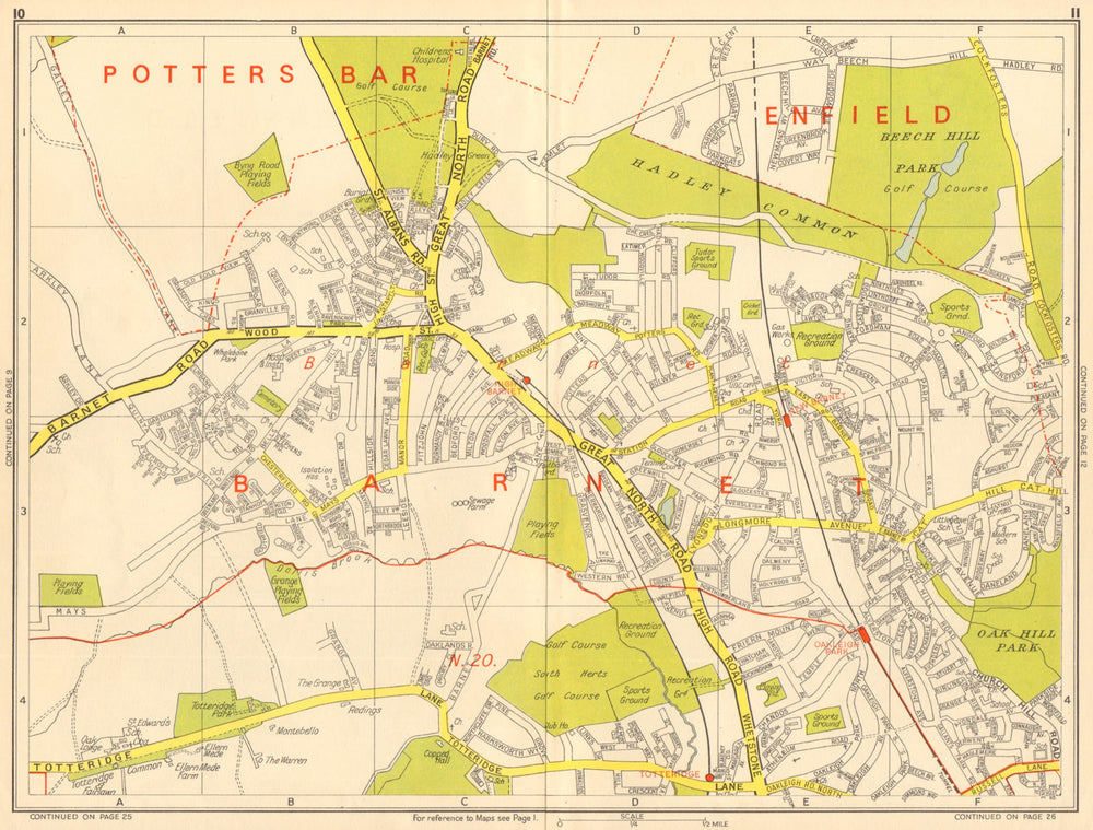 HIGH BARNET Totteridge Whetstone Oakleigh Park N20. GEOGRAPHERS' A-Z 1964 map