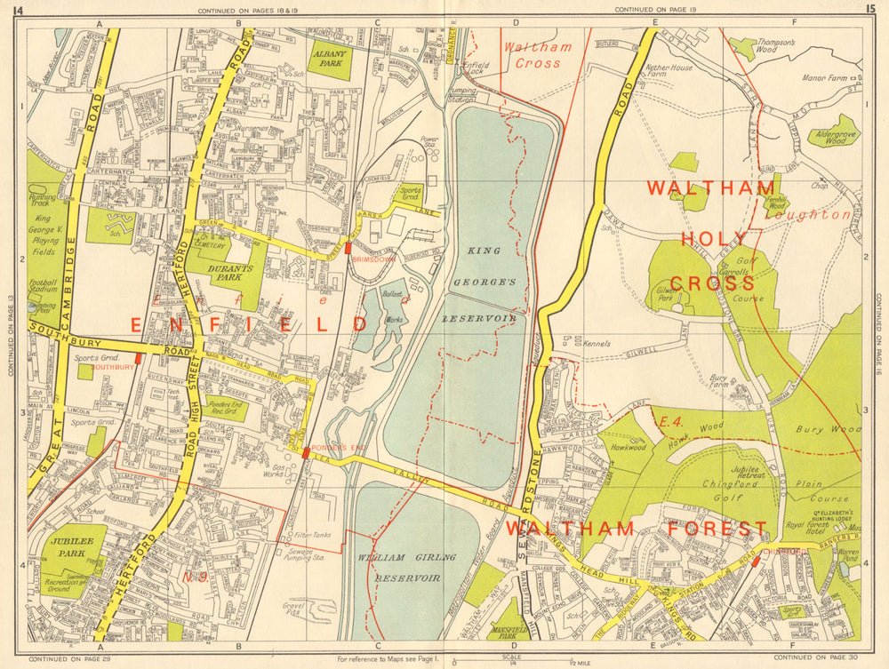 ENFIELD N9 E4 Brimsdown Chingford Ponder's End. GEOGRAPHERS' A-Z 1964 old map