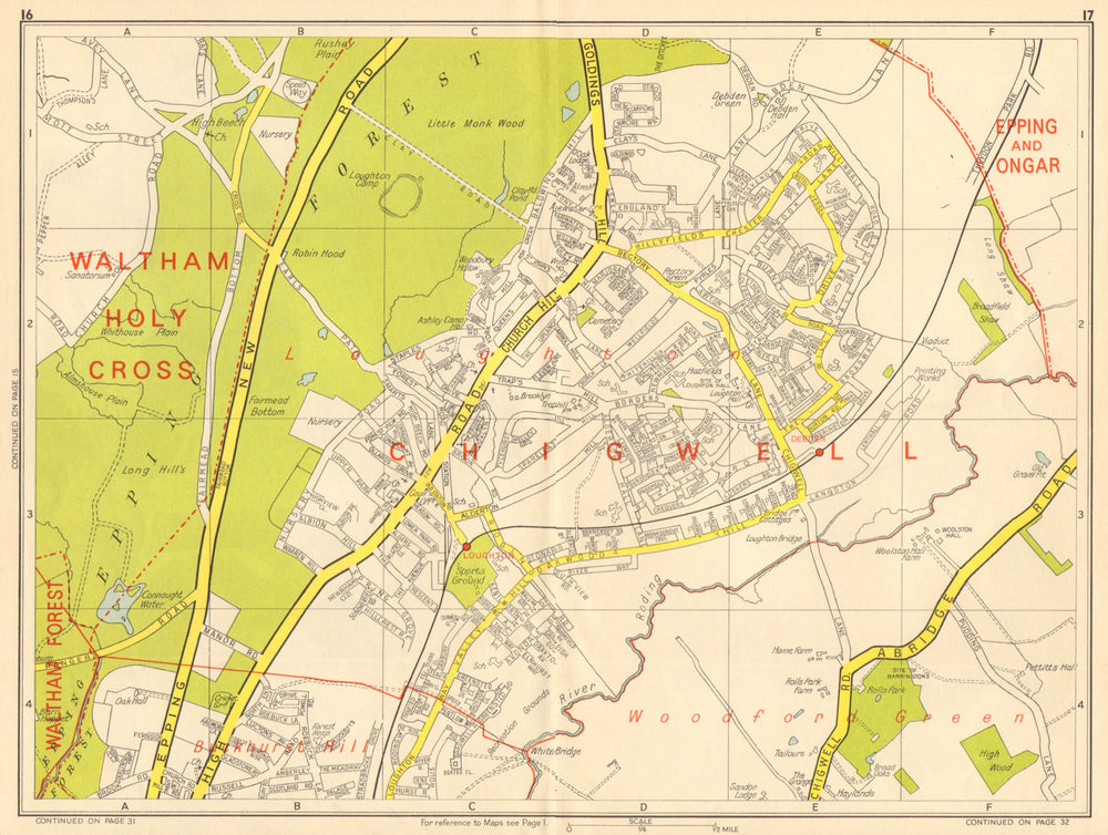 LOUGHTON Debden Buckhurst Hill Chigwell Woodford Green. GEOGRAPHERS A-Z 1964 map