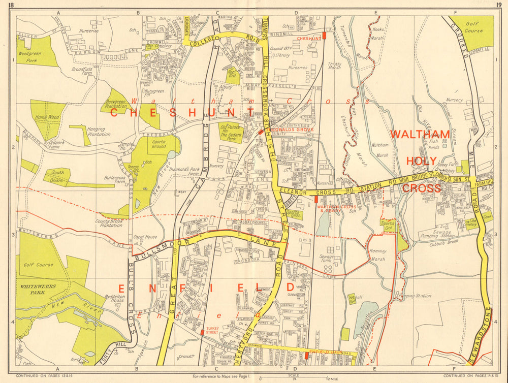 ENFIELD WALTHAM CROSS Cheshunt Theobalds Grove. GEOGRAPHERS' A-Z 1964 old map