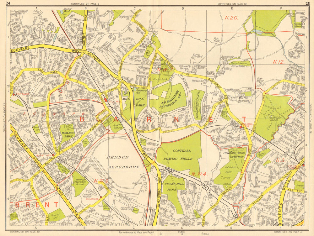 BARNET NW9 NW4 NW7 Edgware Mill Hill Finchley Hendon. GEOGRAPHERS' A-Z 1964 map