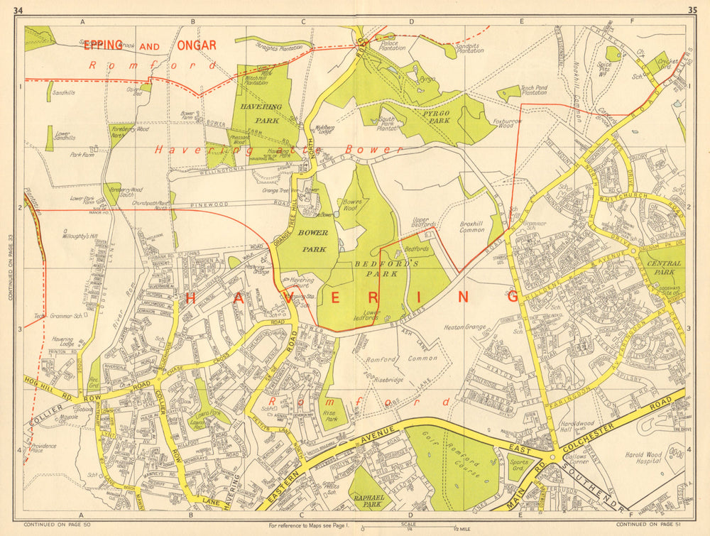 ROMFORD Havering-atte-Bower Harold Hill Collier Row. GEOGRAPHERS' A-Z 1964 map