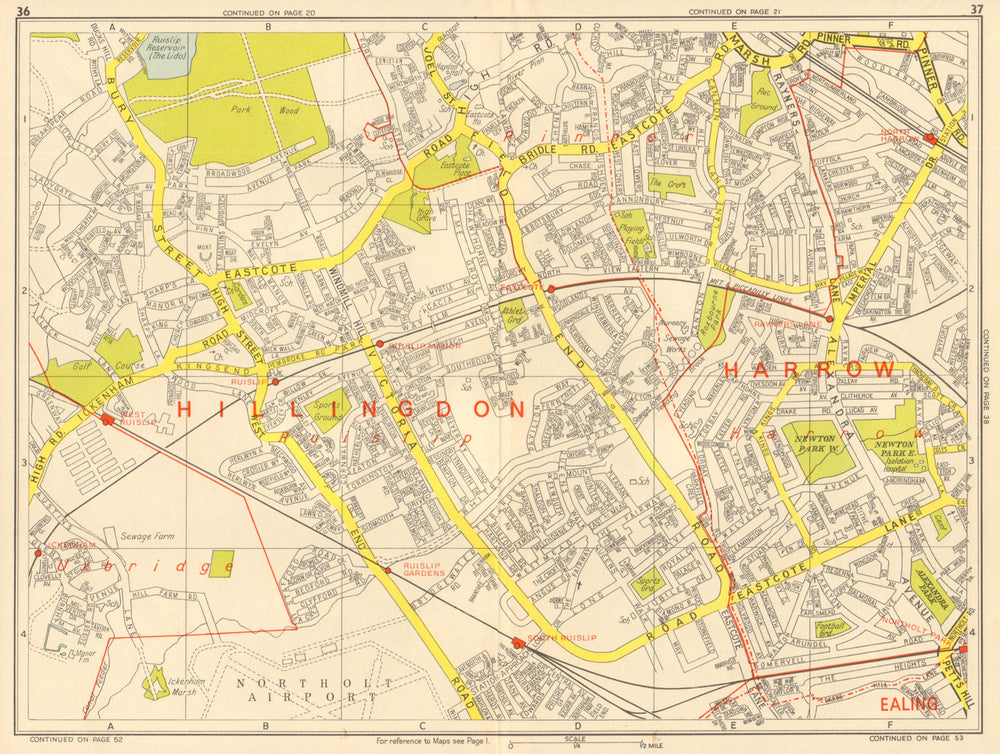 RUISLIP Harrow Pinner Ickenham Rayner's Lane Eastcote. GEOGRAPHERS' A-Z 1964 map