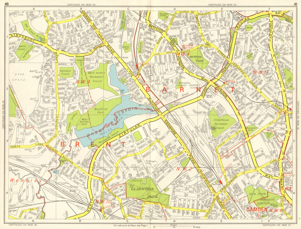 BRENT HENDON Cricklewood Neasden Golders Green. GEOGRAPHERS' A-Z 1964 map
