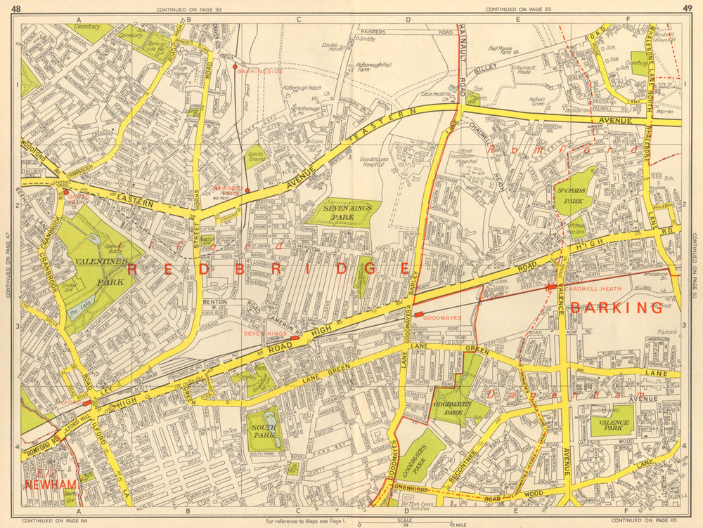 ILFORD Dagenham Romford Barkingside Chadwell Heath. GEOGRAPHERS' A-Z 1964 map