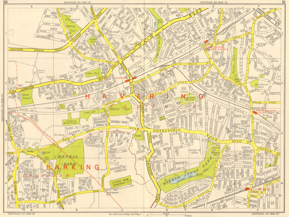 ROMFORD Hornchurch Dagenham Emerson Park Gidea Park. GEOGRAPHERS' A-Z 1964 map