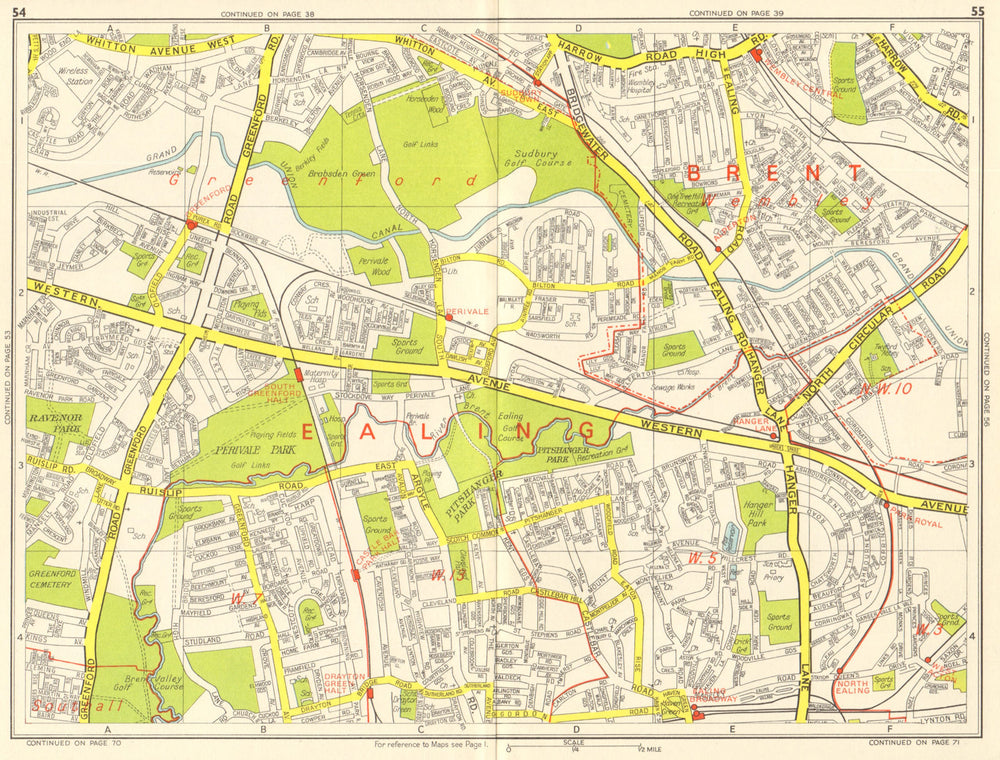 EALING Wembley Greenford Perivale Sudbury Castle Bar. GEOGRAPHERS' A-Z 1964 map