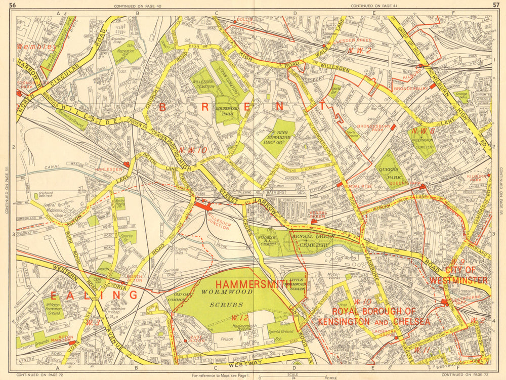 LONDON NW Acton Willesden Queens Park North Kensington. GEOGRAPHERS A-Z 1964 map