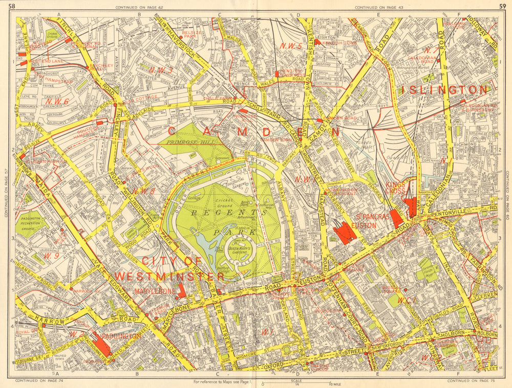 Marylebone Islington St John's Wood Bloomsbury Camden. GEOGRAPHERS' A-Z 1964 map