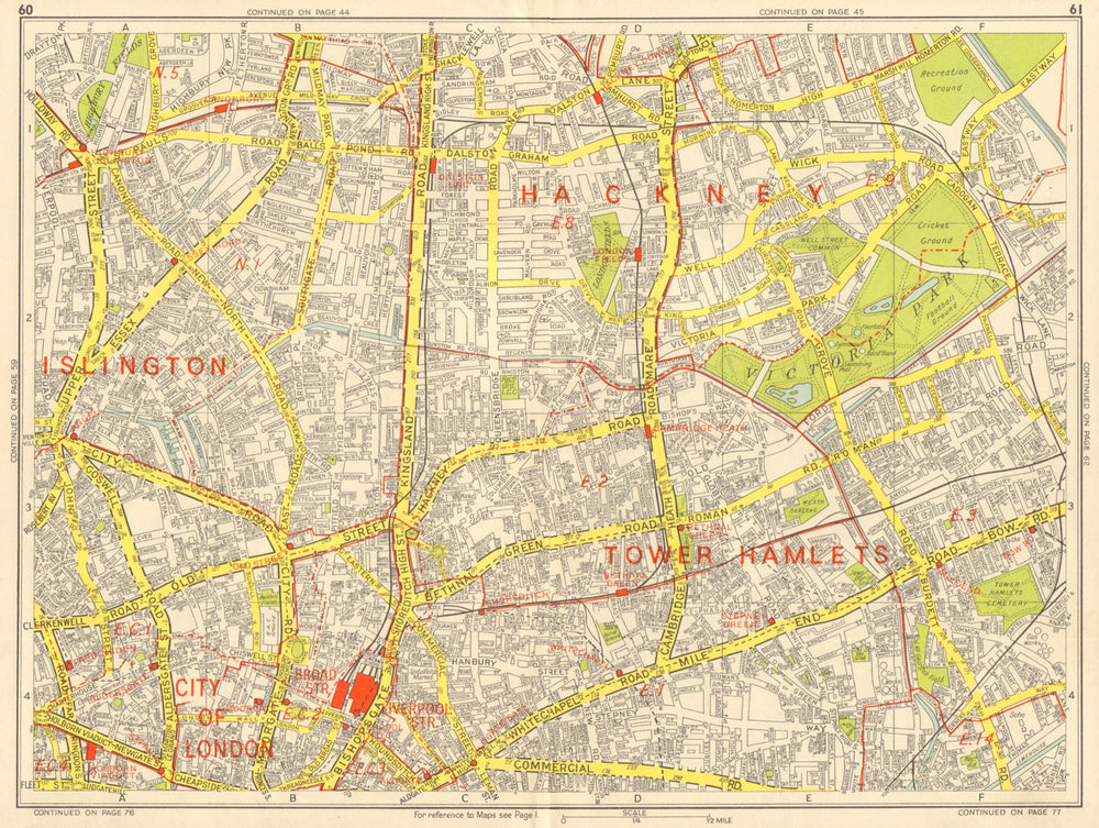 LONDON EAST END Islington Hackney Tower Hamlets City. GEOGRAPHERS' A-Z 1964 map