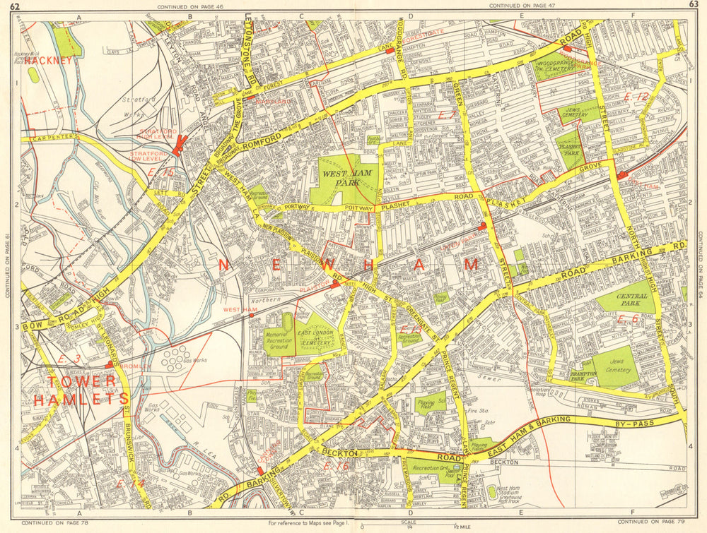 LONDON EAST END Tower Hamlets Newham Stratford West Ham GEOGRAPHERS A-Z 1964 map