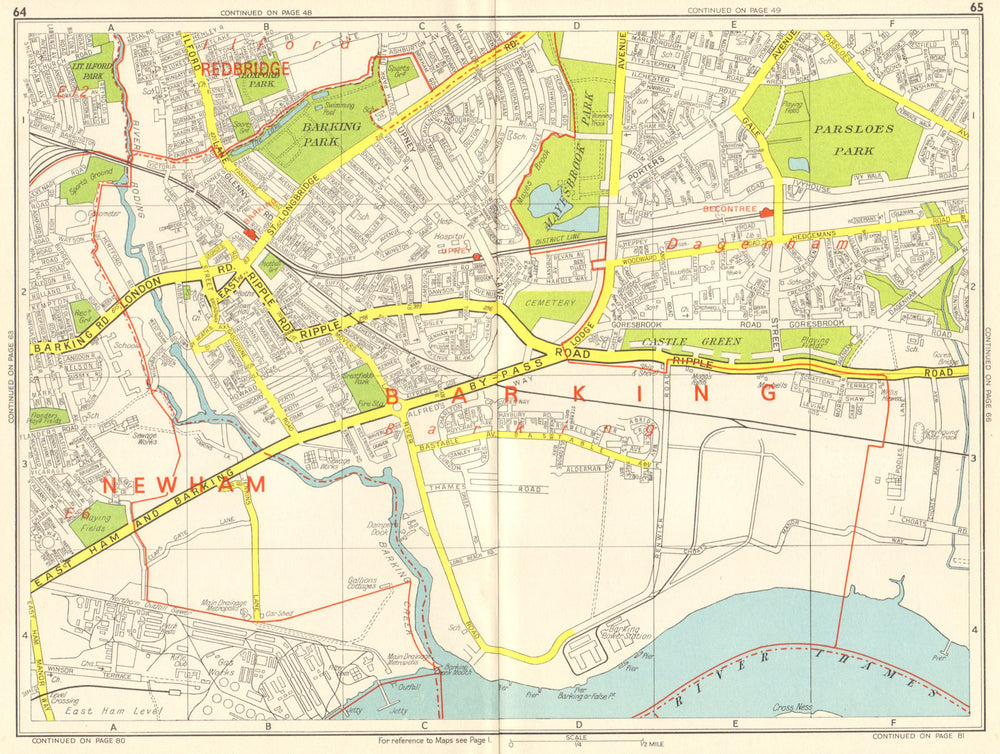 BARKING DAGENHAM Becontree Upney Ilford. GEOGRAPHERS' A-Z 1964 old vintage map