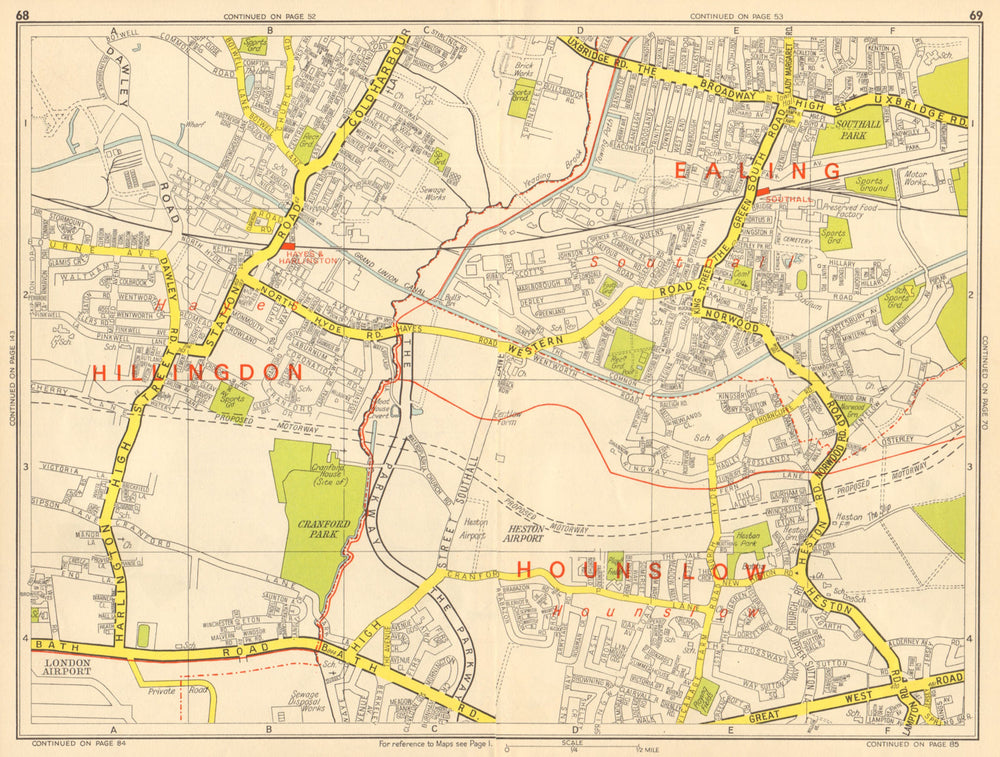 HAYES HOUNSLOW SOUTHALL Harlington Cranford Heston. GEOGRAPHERS' A-Z 1964 map