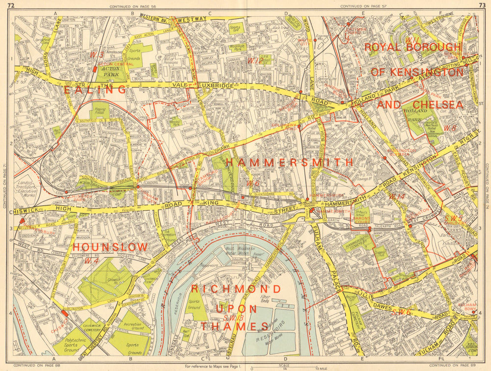 HAMMERSMITH Chiswick Acton Shepherds Bush Fulham. GEOGRAPHERS' A-Z 1964 map