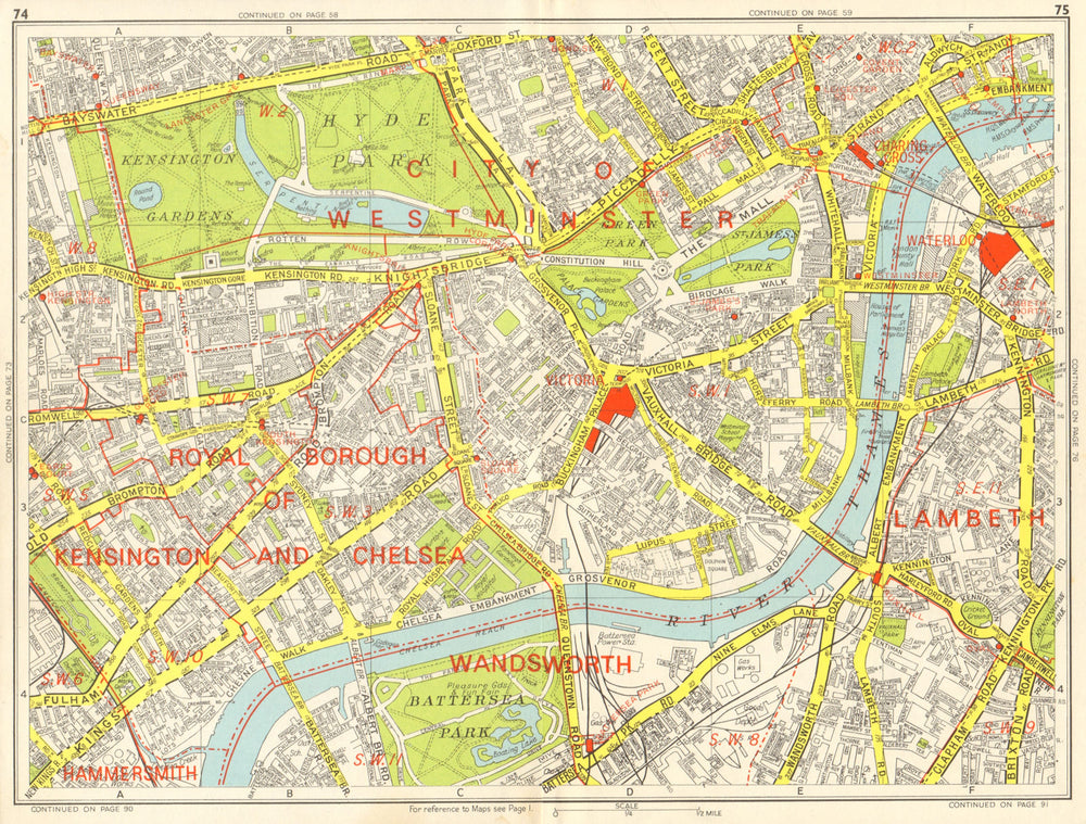 WESTMINSTER CHELSEA LAMBETH Battersea Mayfair Victoria. GEOGRAPHERS A-Z 1964 map