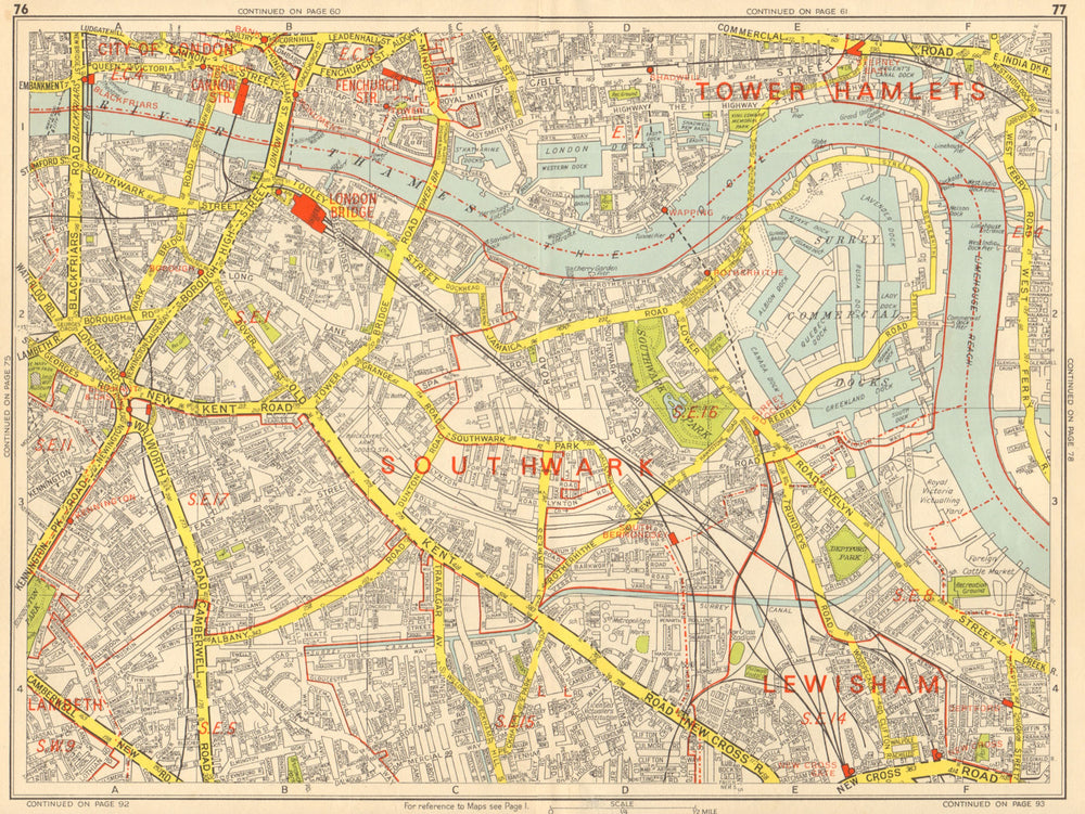 SOUTHWARK Bermondsey Wapping Rotherhithe Camberwell. GEOGRAPHERS' A-Z 1964 map