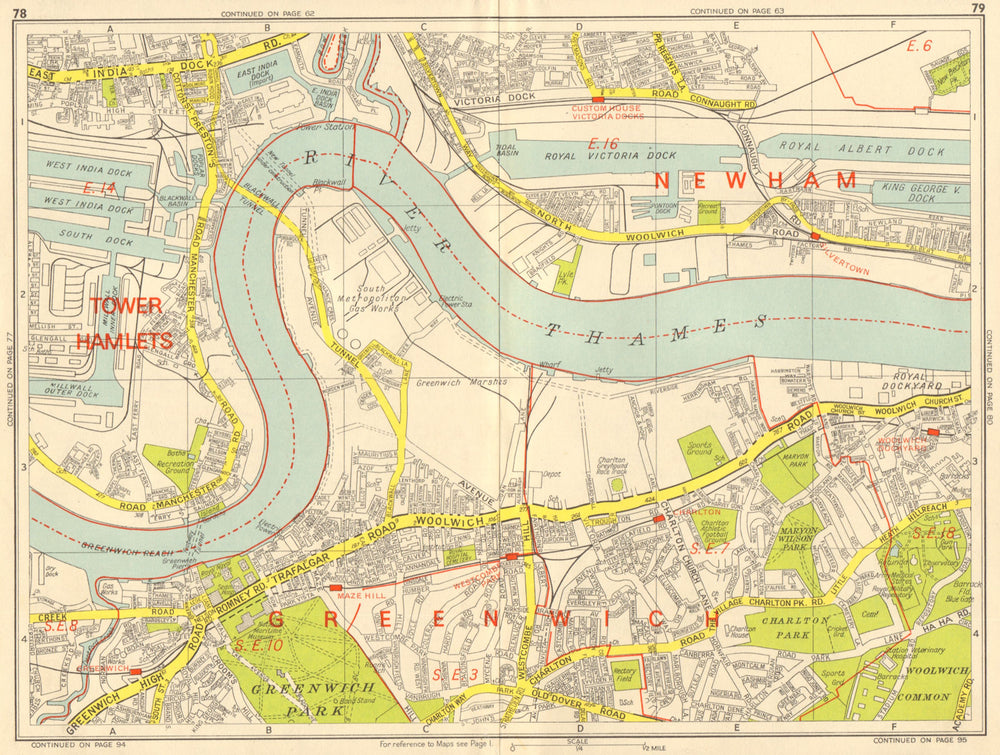 GREENWICH Isle of Dogs Woolwich Charlton Royal Docks. GEOGRAPHERS' A-Z 1964 map