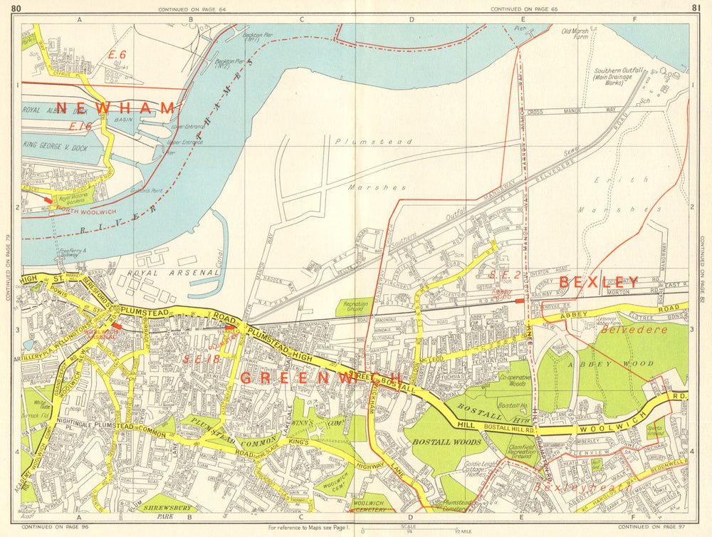WOOLWICH Plumstead Abbey Wood Belvedere Thamesmead. GEOGRAPHERS' A-Z 1964 map